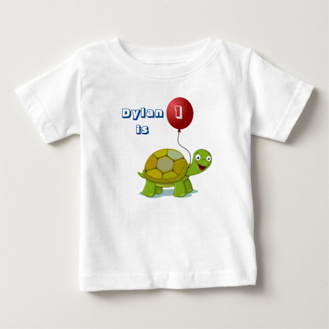 Red Balloon and Turtle Baby Birthday T-Shirt (Framsida)