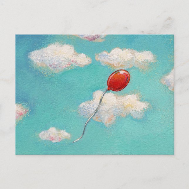 Red Balloon - blå himmel vackra dagskonst Vykort (Framsida)