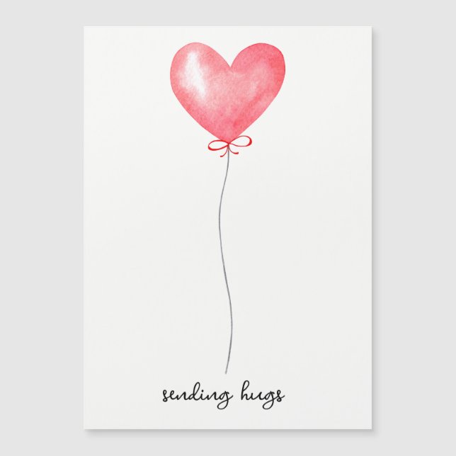 Red Balloon & Bow Sending Hugs Vänskap Magnetic (Framsida)