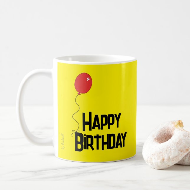 Red Balloon Happy Birthday Yellow Mug Två-Tonad Mugg (Med munk)