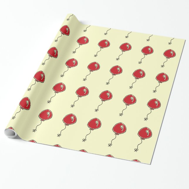 Red Balloon Party Dekoration Tecknad Presentpapper (Utrullad)