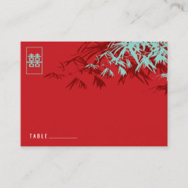 Red Bamboo Löv Dubbla Happity Chinese Bröllop Placeringskort