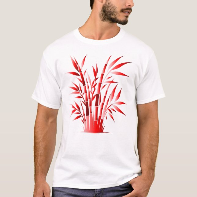 Red Bamboo Silhouette - Bold Natural Zen Design T Shirt (Framsida)