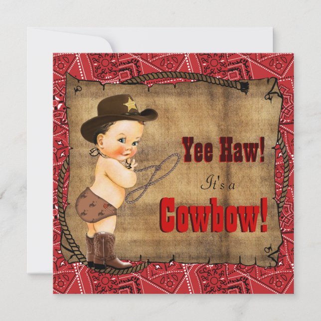 Red Bandana Cowboy Baby Shower Inbjudningar (Framsida)