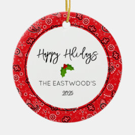Red Bandana GLAD HELG Holly NAMN Western Julgransprydnad Keramik