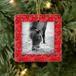 Red Bandana Horse Photo Namn År Helgdag Julgransprydnad Keramik