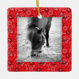 Red Bandana Horse Photo Namn År Helgdag Julgransprydnad Keramik