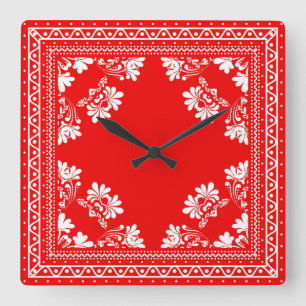 Red Bandana Mönster Fyrkantig Klocka