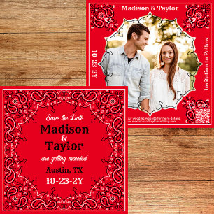 Red Bandana Photo Flat Save Date Card Spara Datumet
