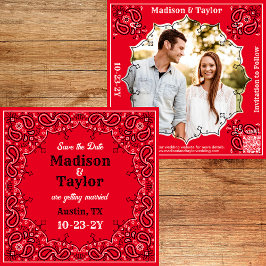 Red Bandana Photo Flat Save Date Card Spara Datumet