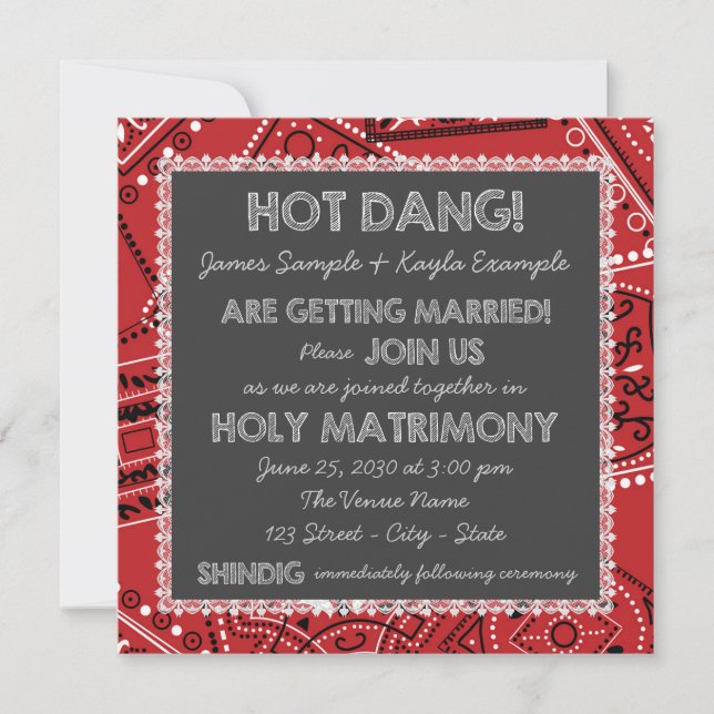 Red Bandana Rustic Land Chalkboard Bröllop Inbjudningar (Framsida)