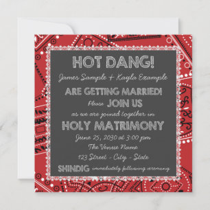 Red Bandana Rustic Land Chalkboard Bröllop Inbjudningar