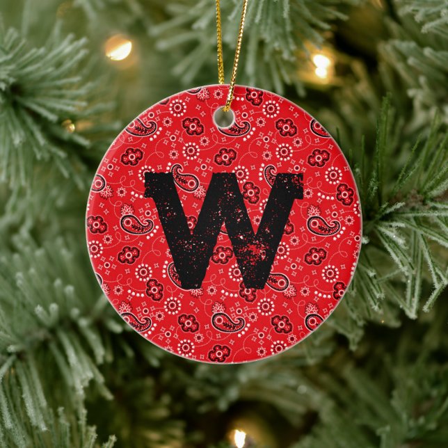 Red Bandana Rustic Modern Cowboy Ranch Colorful Julgransprydnad Keramik (Träd)