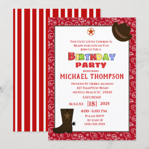 Red Bandana Western Cowboy Birthday-inbjudan Inbjudningar