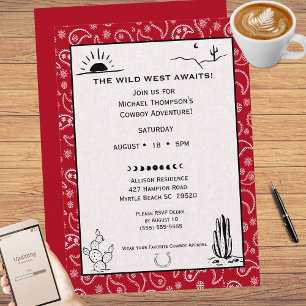 Red Bandana Western Cowboy Birthday-inbjudan Inbjudningar