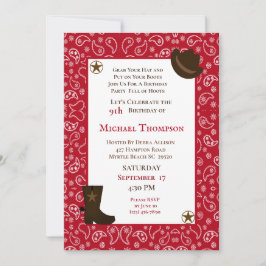 Red Bandana Western Cowboy Birthday-inbjudan Inbjudningar