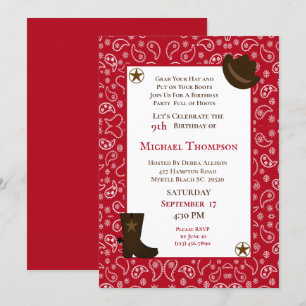 Red Bandana Western Cowboy Birthday-inbjudan Inbjudningar