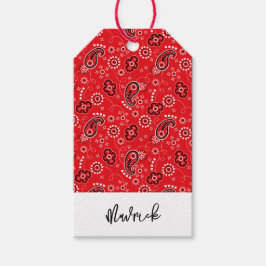 Red Bandana Western Cowboy NAMN Roligt Presentetikett