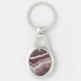 Red Banded Agate Mönster Ovalt Silverfärgad Nyckelring