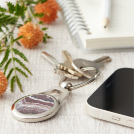 Red Banded Agate Mönster Ovalt Silverfärgad Nyckelring