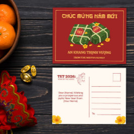 Red Banh Chung Tet 2026 Year of the Horse Vietnam Helg Vykort