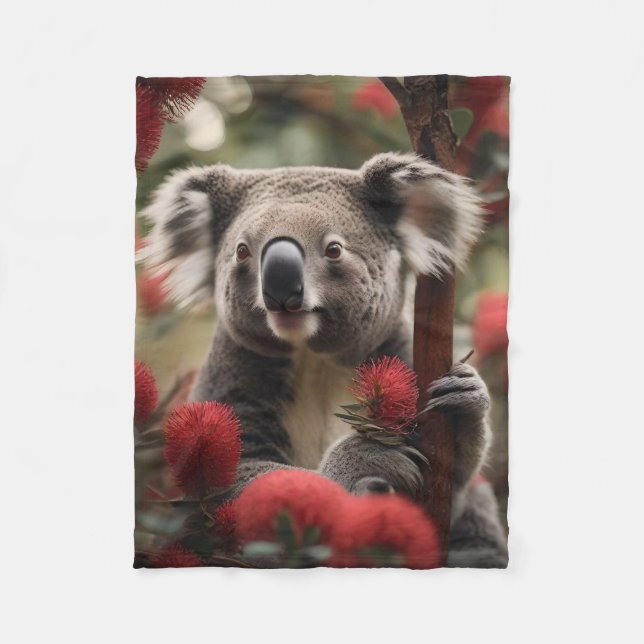 Red Banksia Träd with Koala Bear Fleecefilt (Framsidan)