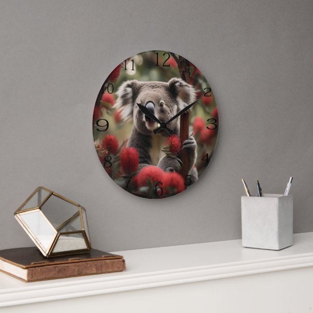 Red Banksia Träd with Koala Bear Stor Klocka (Kontor)