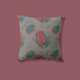 Red Banksia Watercolor - Australian Native Flower Kudde