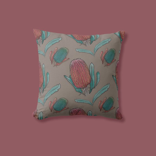 Red Banksia Watercolor - Australian Native Flower Kudde (Skapare uppladdad)