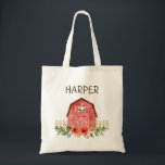 Red Barn and Anka Personlig Tote Bag Tygkasse<br><div class="desc">Red Barn and Anka Personlig Tote Bag Cute-anläggningen matade med en röd lada på framsidan och en söt häst,  gris,  lamm och ko på baksidan av tallriken. Den här väskan är redot att vara personlig och är lämplig som en flickas påse i bibliotek eller för olika andra användor.</div>