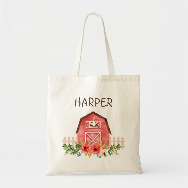 Red Barn and Anka Personlig Tote Bag Tygkasse (Framsidan)
