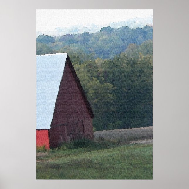Red Barn Autumn Träd Poster (Framsidan)