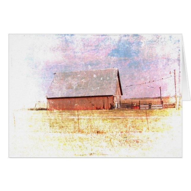 Red Barn Birds på en Wire Hälsningskort (Framsidan Horizontal)