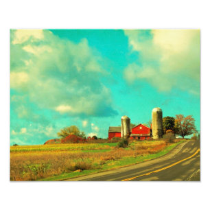 Red Barn Blå himmel Fototryck