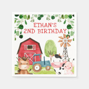 Red Barn Blue Tractor Farm Farmyard Birthday Pappersservett