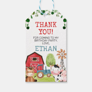 Red Barn Blue Tractor Farm Farmyard Birthday  Presentetikett