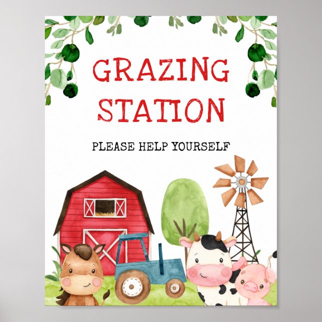 Red Barn Blue Tractor Farm Farmyard Birthday-tecke Poster (Framsidan)