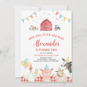 Red Barn Boskap Barnyard Birthday-inbjudan Inbjudningar