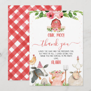 Red Barn Boskap Birthday Tack you Card Inbjudningar