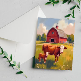 Red Barn Boskap Cow-målning Vykort