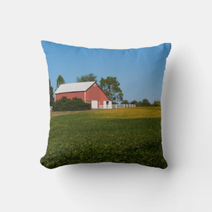 Red Barn bredvid en sojabönspillow fält Kudde