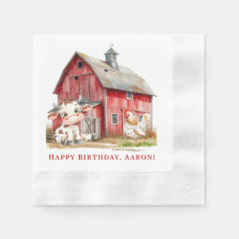 Red Barn Cute Cow and Chicken Boy Födelsedagsfest Pappersservett