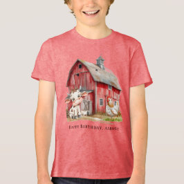 Red Barn Cute Cow and Chicken Boy Födelsedagsfest T Shirt