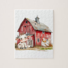 Red Barn Cute Cow Chicken Boy Födelsedagsfest Gift