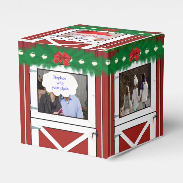 Red Barn Door 5 Photo Anpassningsbar Gift/Favor Bo Presentaskar (Framsidan Sidan)