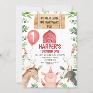 Red Barn Farm Barnyard Roligt Birthday-inbjudan Inbjudningar