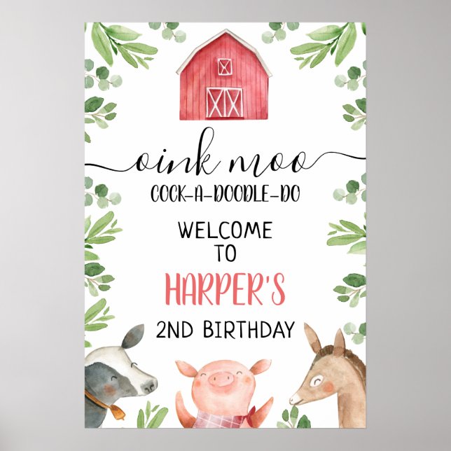 Red Barn Farm Foliage 18x26 Birthday Välkomstskylt Poster (Framsidan)