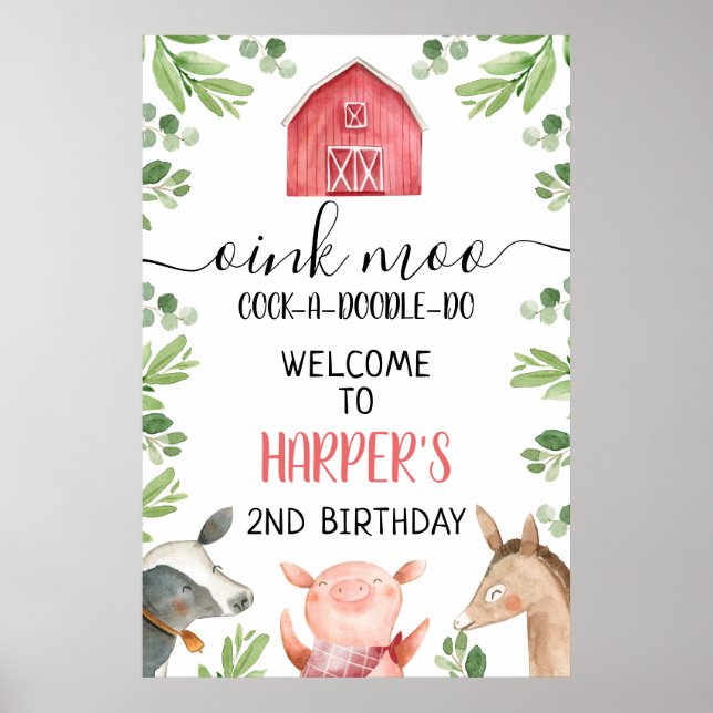 Red Barn Farm Foliage 24x36 Birthday Välkomstskylt Poster (Framsidan)