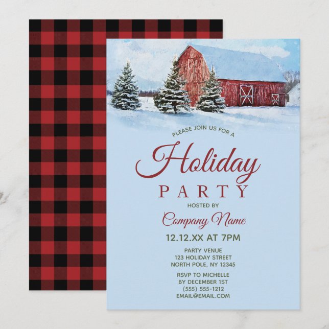 Red Barn Forest Corporate Helgdag jul Party Inbjudningar (Fram/baksida)