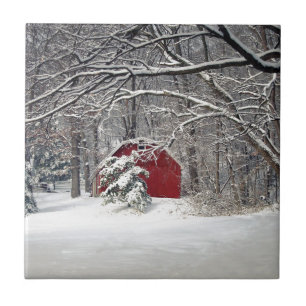 Red Barn i Snö 2011 Kakelplatta